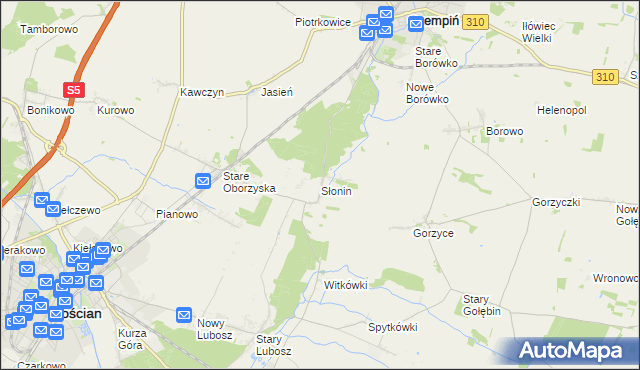 mapa Słonin, Słonin na mapie Targeo