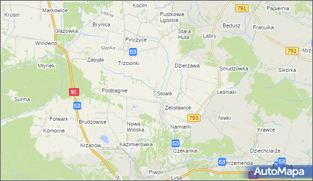 mapa Słowik gmina Siewierz, Słowik gmina Siewierz na mapie Targeo