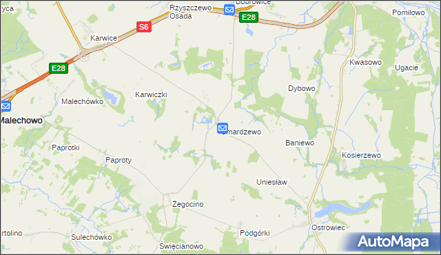 mapa Smardzewo gmina Sławno, Smardzewo gmina Sławno na mapie Targeo
