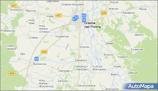 mapa Smolniki gmina Grabów nad Prosną, Smolniki gmina Grabów nad Prosną na mapie Targeo