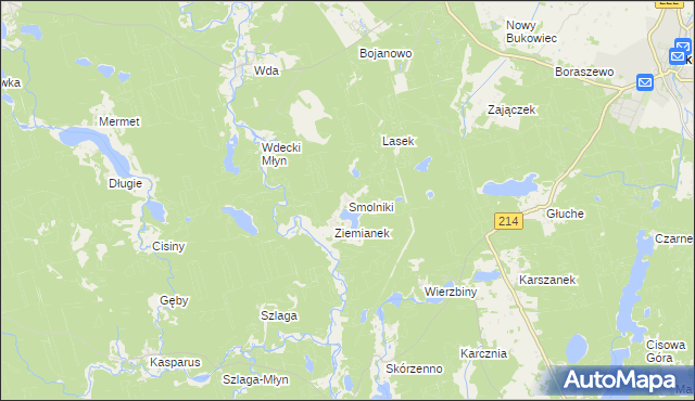 mapa Smolniki gmina Lubichowo, Smolniki gmina Lubichowo na mapie Targeo