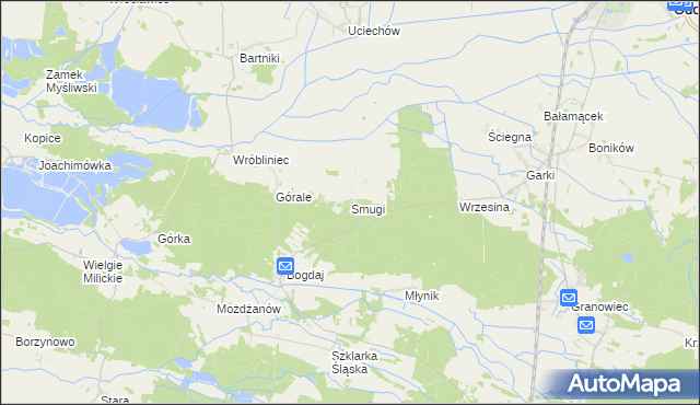 mapa Smugi gmina Sośnie, Smugi gmina Sośnie na mapie Targeo
