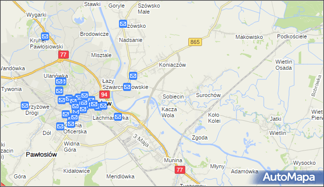 mapa Sobiecin, Sobiecin na mapie Targeo