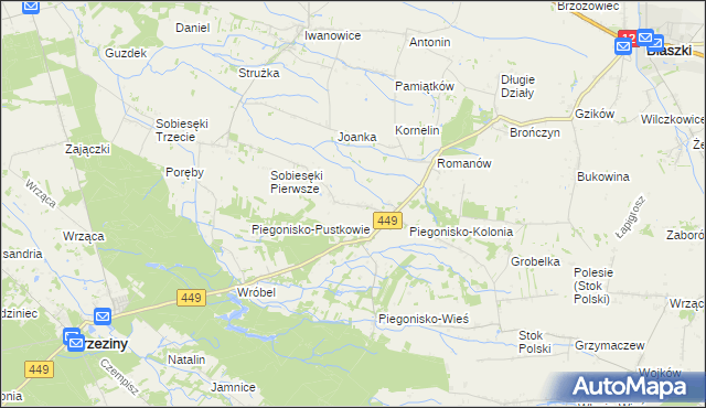 mapa Sobiesęki gmina Brzeziny, Sobiesęki gmina Brzeziny na mapie Targeo