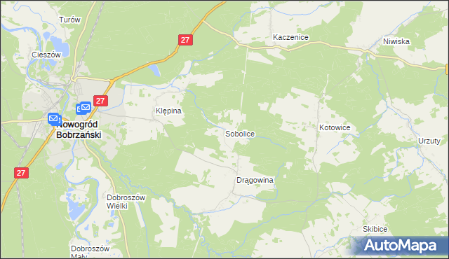 mapa Sobolice gmina Nowogród Bobrzański, Sobolice gmina Nowogród Bobrzański na mapie Targeo
