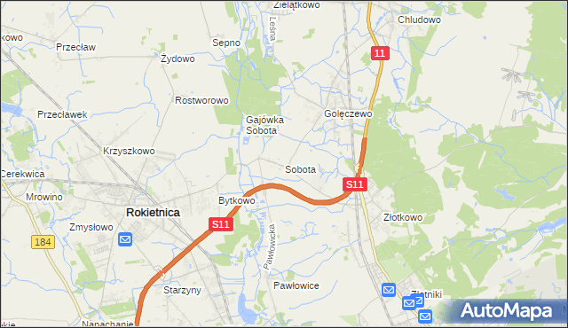 mapa Sobota gmina Rokietnica, Sobota gmina Rokietnica na mapie Targeo