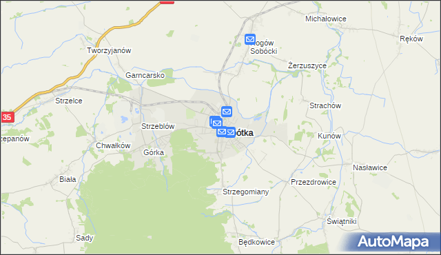 mapa Sobótka powiat wrocławski, Sobótka powiat wrocławski na mapie Targeo