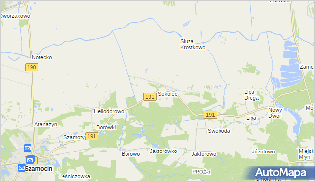 mapa Sokolec gmina Szamocin, Sokolec gmina Szamocin na mapie Targeo