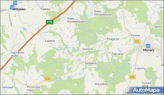 mapa Sokolnik gmina Młynary, Sokolnik gmina Młynary na mapie Targeo