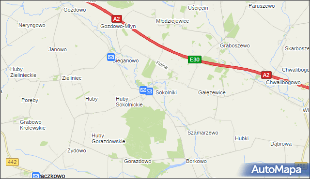 mapa Sokolniki gmina Kołaczkowo, Sokolniki gmina Kołaczkowo na mapie Targeo