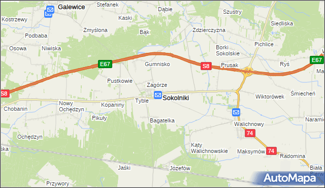 mapa Sokolniki powiat wieruszowski, Sokolniki powiat wieruszowski na mapie Targeo