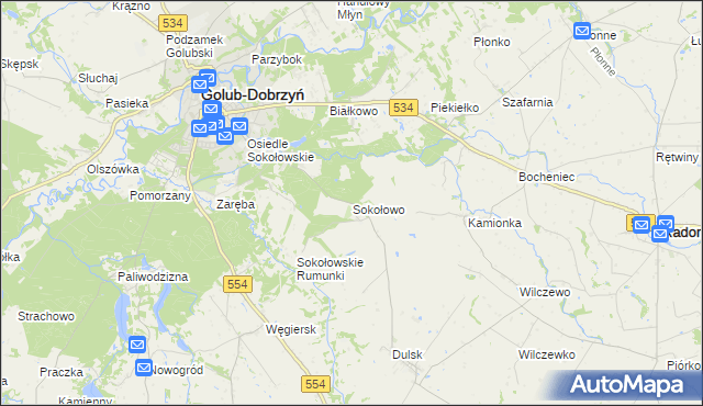 mapa Sokołowo gmina Golub-Dobrzyń, Sokołowo gmina Golub-Dobrzyń na mapie Targeo