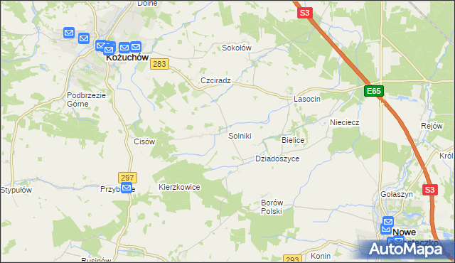 mapa Solniki gmina Kożuchów, Solniki gmina Kożuchów na mapie Targeo