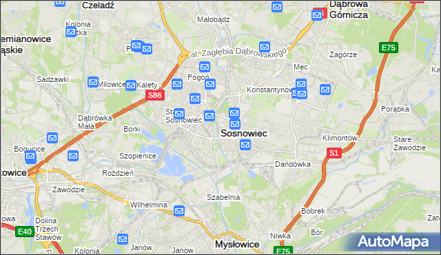 mapa Sosnowca, Sosnowiec na mapie Targeo