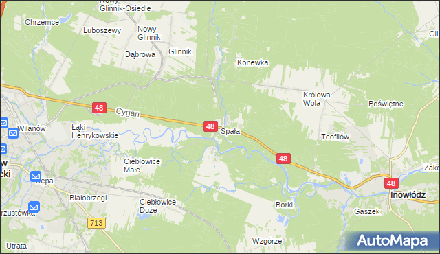 mapa Spała gmina Inowłódz, Spała gmina Inowłódz na mapie Targeo