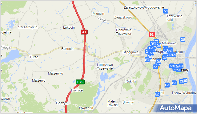 mapa Stanisławie gmina Tczew, Stanisławie gmina Tczew na mapie Targeo