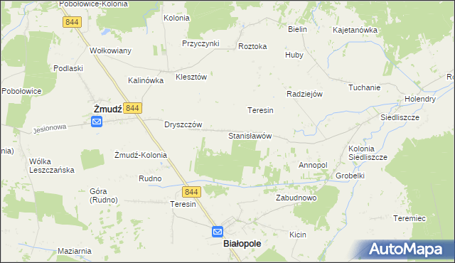 mapa Stanisławów gmina Żmudź, Stanisławów gmina Żmudź na mapie Targeo