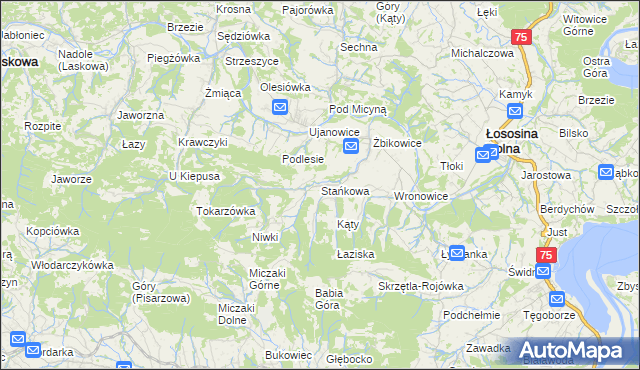 mapa Stańkowa gmina Łososina Dolna, Stańkowa gmina Łososina Dolna na mapie Targeo
