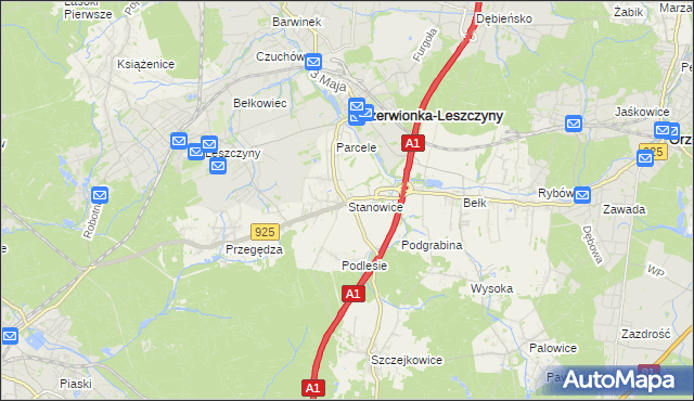 mapa Stanowice gmina Czerwionka-Leszczyny, Stanowice gmina Czerwionka-Leszczyny na mapie Targeo