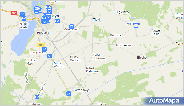 mapa Stara Dąbrowa gmina Wolsztyn, Stara Dąbrowa gmina Wolsztyn na mapie Targeo