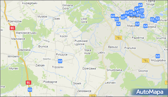 mapa Stara Huta gmina Koziegłowy, Stara Huta gmina Koziegłowy na mapie Targeo