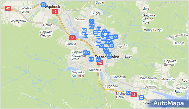 mapa Starachowic, Starachowice na mapie Targeo