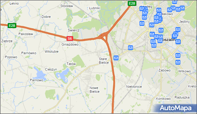 mapa Stare Bielice gmina Biesiekierz, Stare Bielice gmina Biesiekierz na mapie Targeo