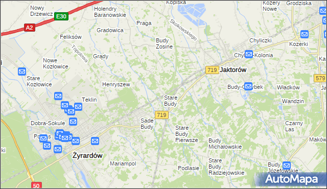 mapa Stare Budy gmina Jaktorów, Stare Budy gmina Jaktorów na mapie Targeo