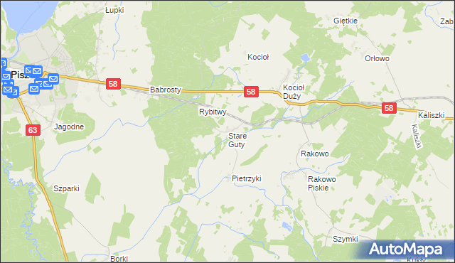 mapa Stare Guty gmina Pisz, Stare Guty gmina Pisz na mapie Targeo