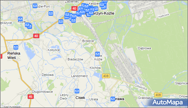 mapa Stare Koźle, Stare Koźle na mapie Targeo