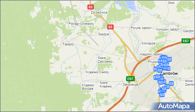 mapa Stare Zakrzewo, Stare Zakrzewo na mapie Targeo