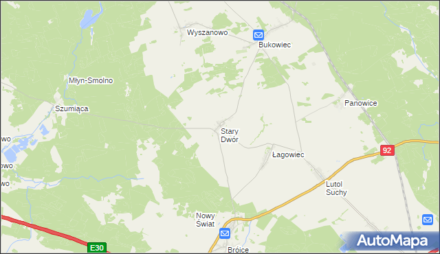 mapa Stary Dwór gmina Trzciel, Stary Dwór gmina Trzciel na mapie Targeo