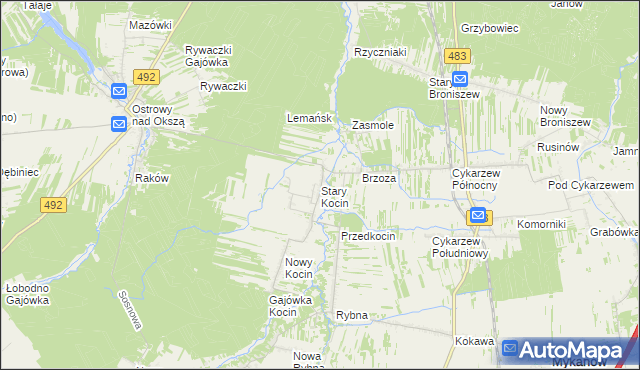 mapa Stary Kocin, Stary Kocin na mapie Targeo