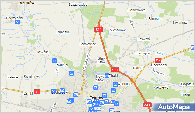 mapa Stary Staw gmina Ostrów Wielkopolski, Stary Staw gmina Ostrów Wielkopolski na mapie Targeo
