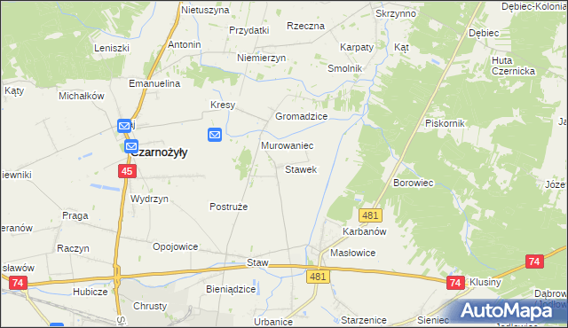 mapa Stawek gmina Czarnożyły, Stawek gmina Czarnożyły na mapie Targeo