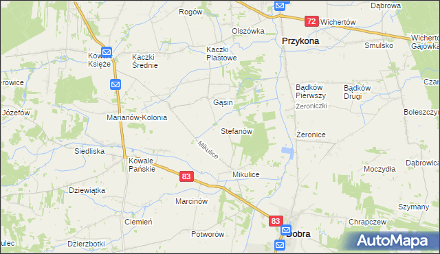 mapa Stefanów gmina Dobra, Stefanów gmina Dobra na mapie Targeo