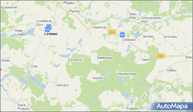 mapa Stefanowo gmina Liniewo, Stefanowo gmina Liniewo na mapie Targeo