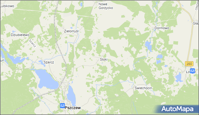 mapa Stoki gmina Pszczew, Stoki gmina Pszczew na mapie Targeo