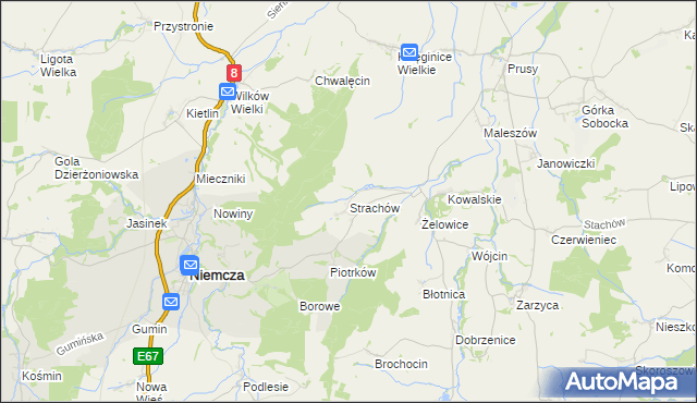 mapa Strachów gmina Kondratowice, Strachów gmina Kondratowice na mapie Targeo