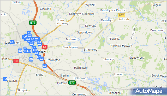 mapa Strachowo, Strachowo na mapie Targeo