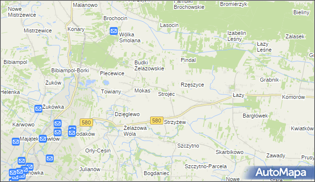 mapa Strojec gmina Kampinos, Strojec gmina Kampinos na mapie Targeo
