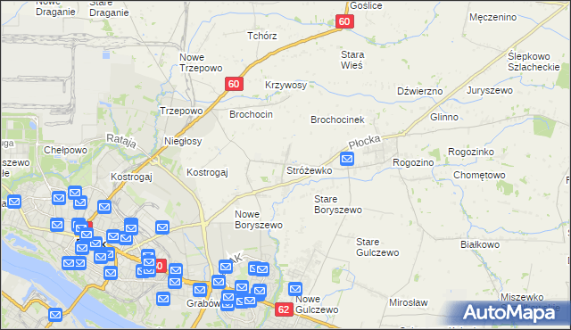 mapa Stróżewko gmina Radzanowo, Stróżewko gmina Radzanowo na mapie Targeo