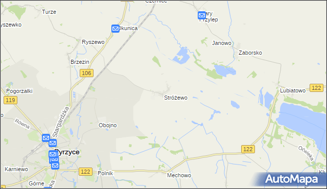 mapa Stróżewo gmina Pyrzyce, Stróżewo gmina Pyrzyce na mapie Targeo