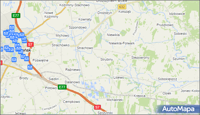 mapa Strubiny gmina Płońsk, Strubiny gmina Płońsk na mapie Targeo
