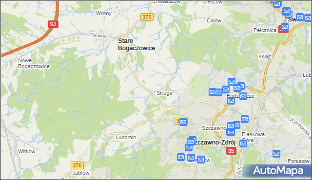 mapa Struga gmina Stare Bogaczowice, Struga gmina Stare Bogaczowice na mapie Targeo