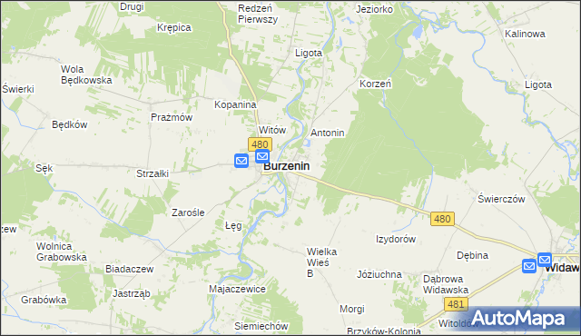 mapa Strumiany gmina Burzenin, Strumiany gmina Burzenin na mapie Targeo