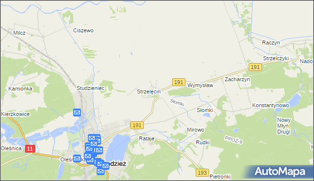 mapa Strzelce gmina Chodzież, Strzelce gmina Chodzież na mapie Targeo
