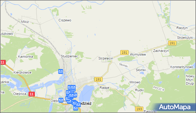 mapa Strzelęcin, Strzelęcin na mapie Targeo