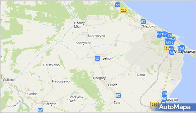 mapa Strzelno gmina Puck, Strzelno gmina Puck na mapie Targeo