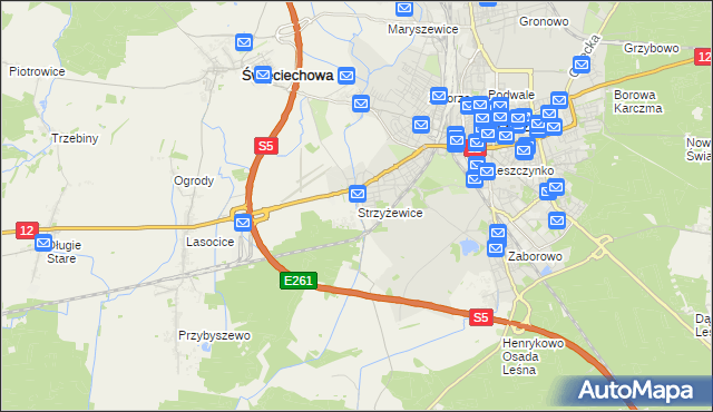 mapa Strzyżewice gmina Święciechowa, Strzyżewice gmina Święciechowa na mapie Targeo